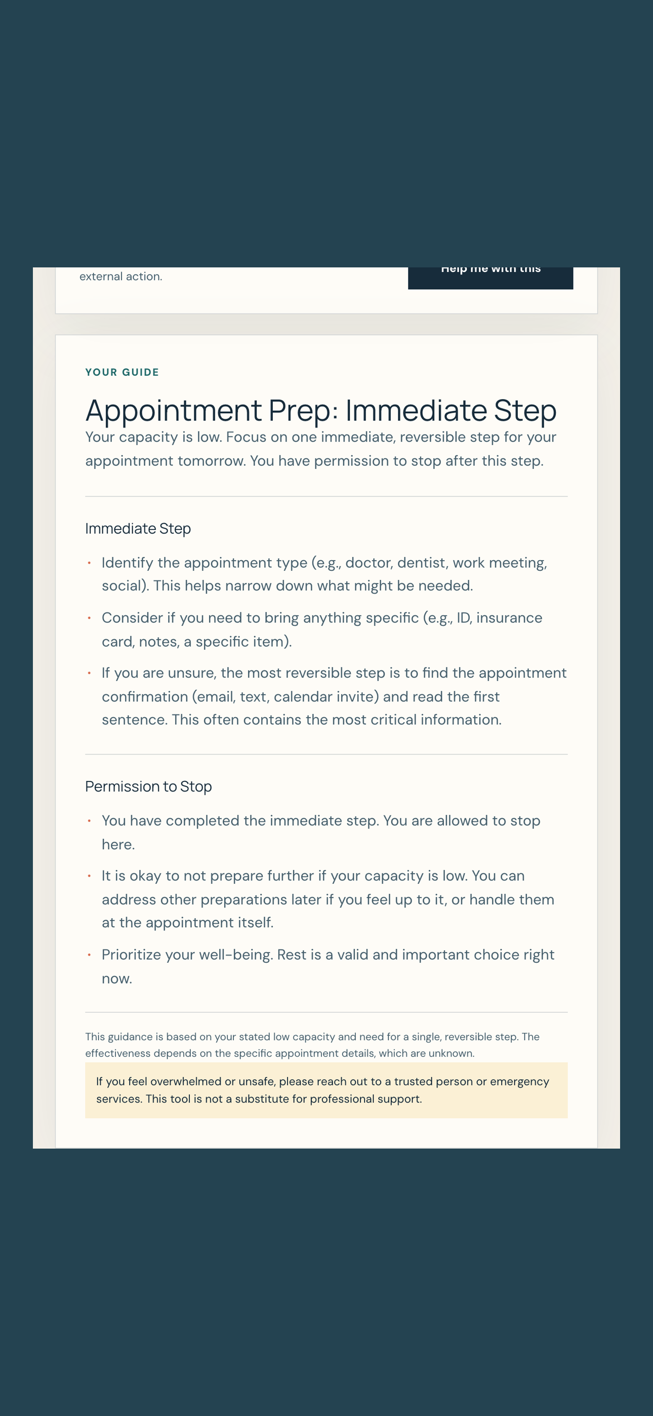 Mind Minder turning an overwhelming task into a small practical plan